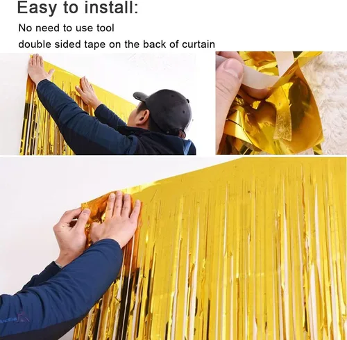 Miniatura 7 de Paquete de 3 cortinas con flecos para decoración de fiesta, cortinas de fondo de oropel para fiestas, cabina de fotos, bodas, graduaciones