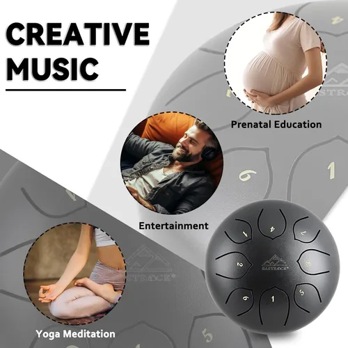 Miniatura 6 de EASTROCK Tambor de lengua de acero para niños de 6 pulgadas, 8 notas, instrumento de percusión, tambor handpan en clave C con bolsa de viaje
