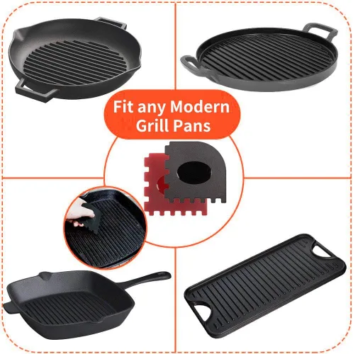 Miniatura 5 de 2 cubiertas de silicona con mango caliente, 2 raspadores de plástico para parrilla, 2 raspadores de sartén de plástico para sartenes de hierro Negro