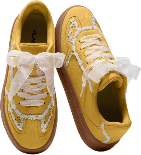 Miniatura 7 de Vilanva Zapatillas de moda con detalle de encaje para mujer, zapatillas casuales cómodas de vestir con suela de goma retro, calzado de moda