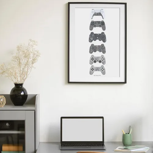 Miniatura 4 de Póster de la evolución del controlador PS para decoración de pared de sala de juegos. Historia de los controladores PS, póster artístico