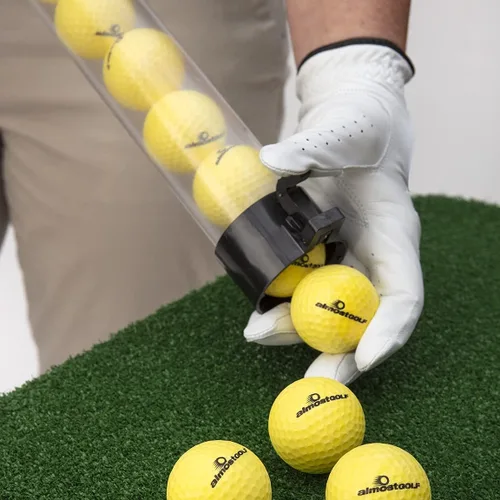 Miniatura 4 de ALMOSTGOLF Palo de práctica – Tubo de pelo largo con liberación de pelota, 24 pelotas de golf de práctica de vuelo limitado incluidas – Fabricado