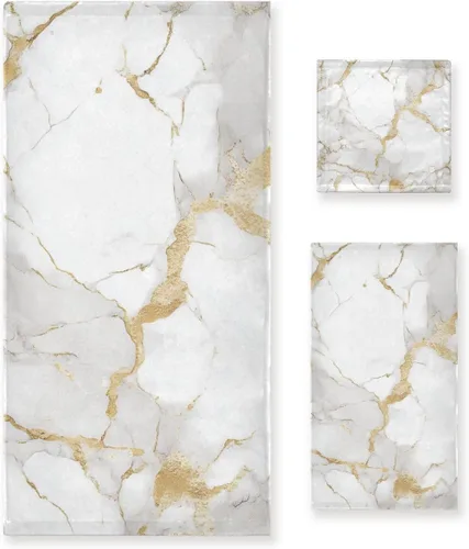 Miniatura 7 de Juego de toallas de baño para baño, toallas de mano, toallas de mano con diseño de mármol dorado y negro, 3 piezas, algodón decorativo, absorbente