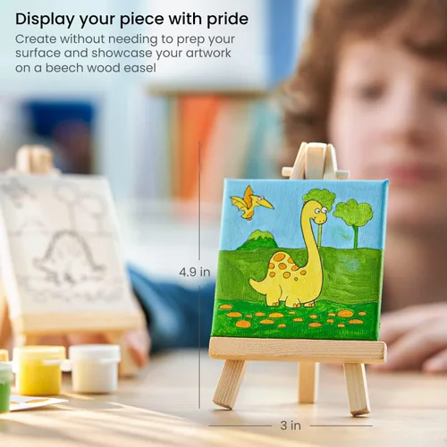 Miniatura 4 de ARTEZA Kids Kit de pintura de dinosaurios, 4 lienzos de 3 x 3 pulgadas, 4 caballetes, 12 pinturas acrílicas, 2 pinceles de pintura, 1 paleta