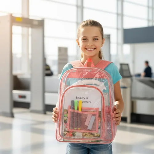 Miniatura 2 de Mochila transparente resistente transparente transparente PVC Plstic Clear Bookbags, Rosa, Mochila Daypack