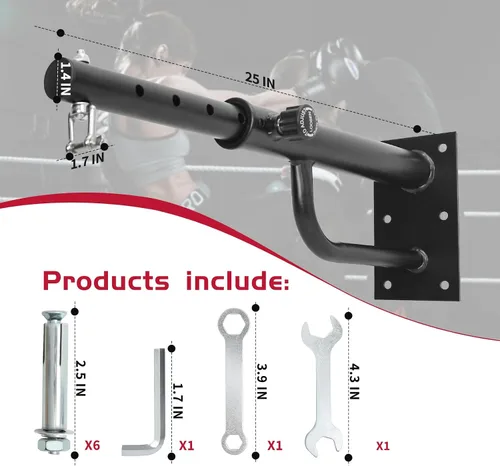 Miniatura 7 de Soporte de pared para bolsa pesada: Percha ajustable para saco de boxeo con rotación de 360 grados, soporte para bolsa de boxeo resistente