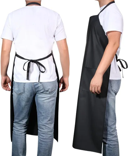 Miniatura 9 de Delantal de goma y vinilo VWELL de 41.5'' impermeable para hombres y mujeres, delantal para lavavajillas, delantal químico para trabajo de Negro