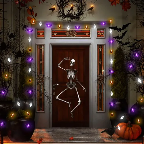 Miniatura 3 de Zimati Luces decorativas de Halloween, 16 pies, 30 LED, impermeables, 3D, calabaza, murciélago, fantasma, funciona con pilas, con temporizador, 8