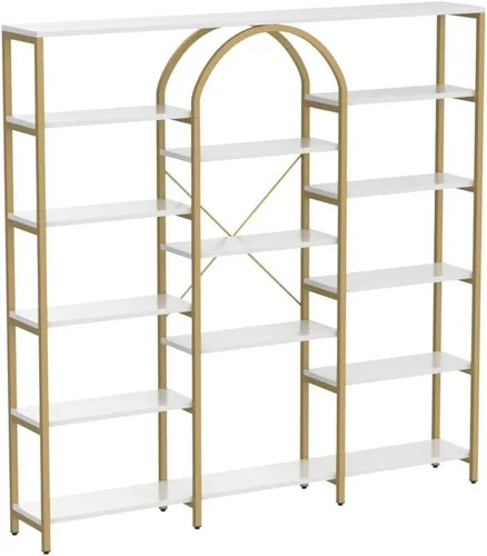 Miniatura 4 de Gyfimoie Estantería dorada triple ancha, 70.87 pulgadas de ancho x 71.34 pulgadas de alto, estantería grande y moderna Etagere con estantes abiertos