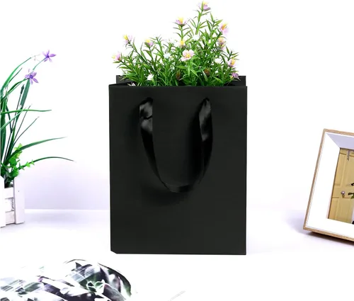 Miniatura 8 de MOXARYSU Bolsas de regalo negras con asas: 8 x 5 x 10 pulgadas, 30 bolsas de papel negras medianas a granel para fiestas, compras, cumpleaños, bodas