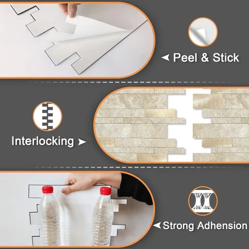 Miniatura 5 de VAOVI Azulejos autoadhesivos para salpicaduras de cocina, azulejos estilo metro lineal de mosaico de piedra para baño, pared de ducha impermeable