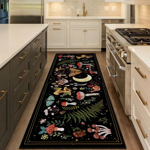 Miniatura 11 de Alfombra Pasillera Retro para Pasillos, Alfombras Pasilleras de Cocina Modernas de Mediados de Siglo Antideslizantes 2'x 6', Alfombra Amarilla