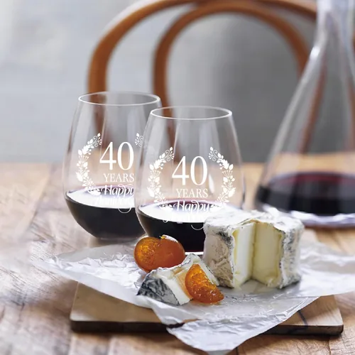 Miniatura 3 de Perfectinsoy Juego de 2 copas de vino de 40 años de feliz aniversario, regalo de boda para mamá, papá, esposa, alma gemela, pareja, divertido