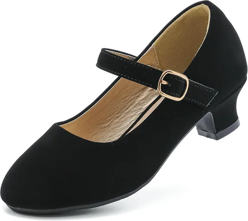 Dufannie Zapatos de vestir para niñas, zapatos de tacón bajo de princesa, zapatos planos con purpurina para bodas y fiestas