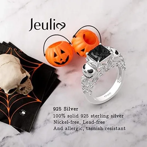 Miniatura 6 de Jeulia Anillo de plata de ley con diseño romántico de calavera de alma para mujer, esposa, novia, compromiso, boda, aniversario, Navidad