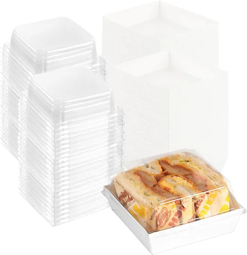Miniatura 8 de Paquete de 100 cajas de charcutería con tapas transparentes, recipientes cuadrados desechables de 5.5 x 4.9 x 2.4 pulgadas, cajas de postre, cajas