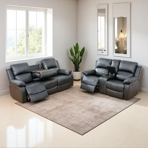 Miniatura 24 de Juego de sala de Estar reclinable de 3 piezas, juego de sofá reclinable Manual para conjunto de muebles de sala de Estar, con consola de Gris oscuro