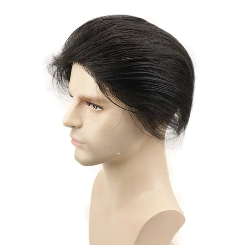 Miniatura 4 de Tupé para hombre de 10 x 8 pulgadas, base de poliuretano, 0.002 in, piel fina súper suave, 100% cabello humano virgen europeo, para hombres, sistema