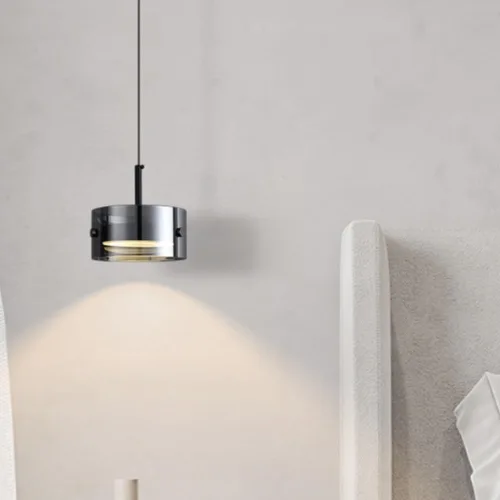 Miniatura 4 de Modern 2 Pack Cylindrical Pendant Light Fixtures, Nordic 6.3in Smoke Gray Glass Shade Ceiling Hanging Lighting, Dimmable and Adjustable Height