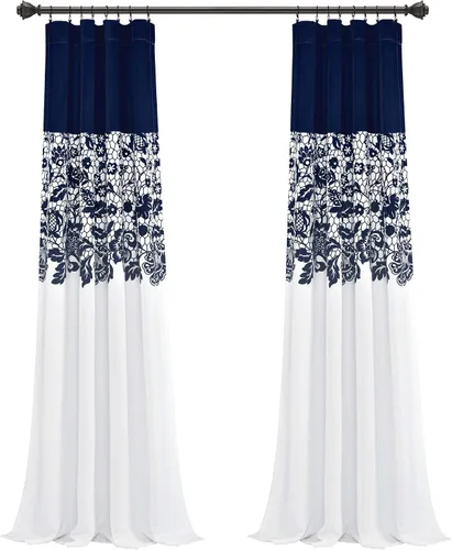 Miniatura 11 de LUSH DÉCOR Azul Marino Cortinas con Estampado Estate Garden de Lush Decor con Filtro de Luz, Juego de Paneles para Ventana para Sala, Comedor