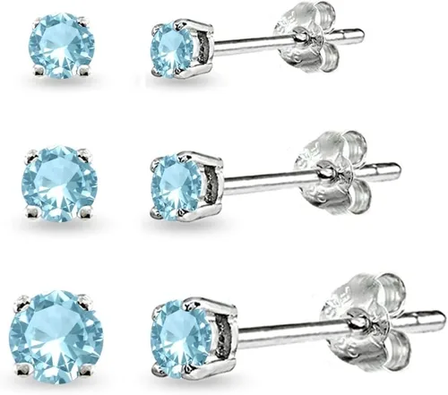 Aretes de tuerca para mujer, aretes de piedra natal, piedra preciosa genuina o sintética, juego de aretes redondos de 0.118 a 0.197 pulgadas, juego