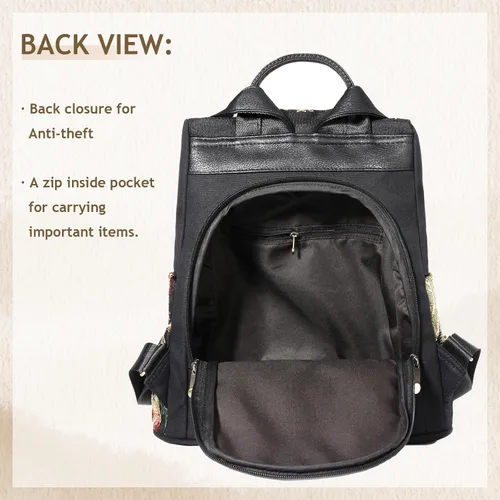 Miniatura 3 de Bolso bordado de la mochila de las mujeres, bolso antirrobo de la mochila del viaje de la lona de la moda, Bordado con purpurina, Mochilas de mochila