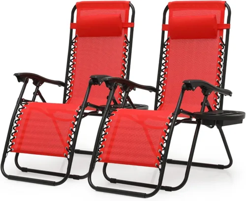 Miniatura 10 de OS MOTOR Sillas de gravedad cero, sillas reclinables plegables portátiles con almohada ajustable y bandejas portavasos, para exteriores, patio