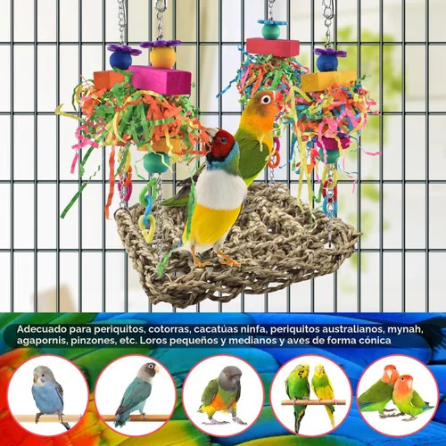 Miniatura 5 de KATUMO Conure Toys, tapete de columpio de hierba de pájaro con juguetes coloridos para periquito, cacatúa, conura solar, agapornito, periquito