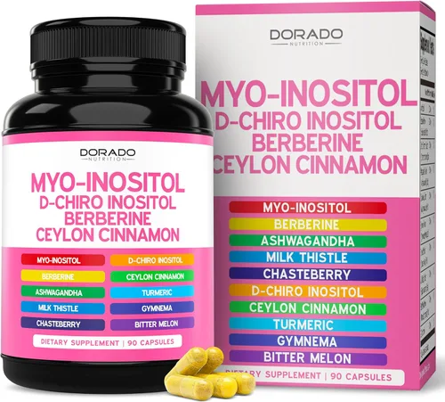Suplemento de Mio-inositol y D-quiro-inositol para mujeres (90 cápsulas, proporción 40:1 de mio inositol) Equilibrio hormonal para mujeres - Fórmula
