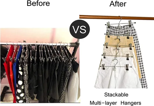 Miniatura 4 de Amber Home Paquete de 26 perchas de metal resistente para pantalones, ahorro de espacio con clips ajustables para jeans, pantalones