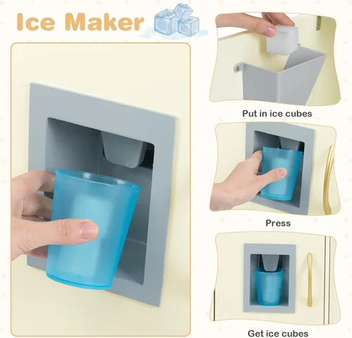 Miniatura 4 de Play Kitchen, juguete de cocina de madera para niños con microondas, nevera, horno fácil de hornear, pizarra y máquina de hielo, juguetes de cocina