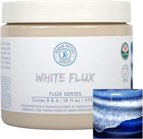 Penguin Pottery Esmalte - Mid Fire - Serie Flux - Flux Glaze, Blanco - Cono 6 (16 onzas líquidas | 1 pinta | 16.0 fl oz)