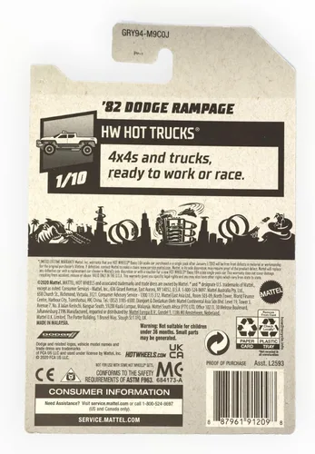 Miniatura 2 de Hot Wheels Dodge Rampage '82, [rojo] 175/250 Camiones calientes 1/10