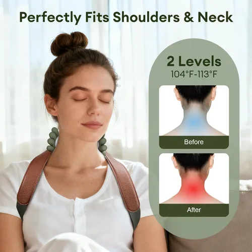 Miniatura 4 de Masajeador de cuello con calor, masajeador eléctrico Shiatsu para cuello y hombros con mano maestra N7, regalos para hombres y mujeres Verde