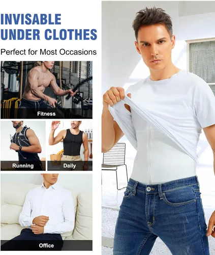 Miniatura 6 de Eleady Compression Shirts for Men Zipper Vest Body Shaper Slimmer Undershirts