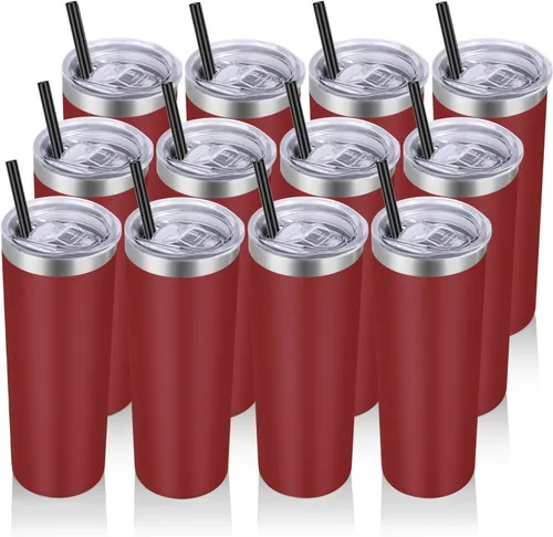 Miniatura 24 de VEGOND - Vaso delgado de acero inoxidable de 20 oz con aislamiento al vacío con tapa y pajita, taza de café de doble pared, taza de viaje