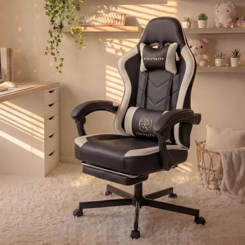 Miniatura 9 de Silla de oficina de cuero transpirable con cojín de resorte de bolsillo, silla ergonómica ancha y alta para juegos de computadora con reposacabezas