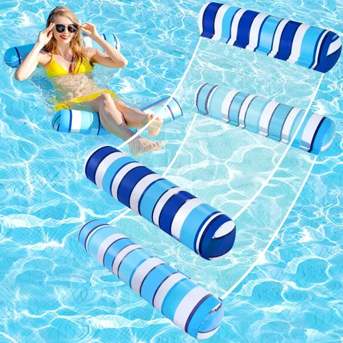 Miniatura 10 de Flotadores de piscina para adultos, paquete de 2 flotadores inflables para piscina, 4 en 1, balsas multiusos tumbona hamaca de agua para piscina