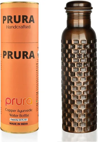 Miniatura 23 de Botella de agua de cobre con estampado puro, a prueba de fugas, recipiente de cobre ayurvédico para deportes, gimnasio, aire libre, yoga, beneficios
