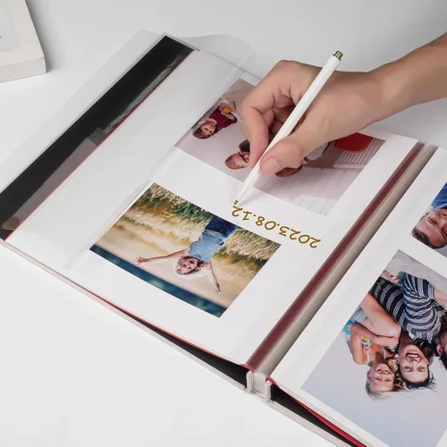 Miniatura 3 de HoneyTolly Álbum de fotos autoadhesivo para fotos de 4 x 6 imágenes, cubierta magnética de lino, 15 hojas/30 páginas en blanco para bodas Beige claro