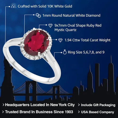 Miniatura 35 de Gem Stone King Anillo de compromiso ovalado de oro blanco de 10 quilates con piedra natal y halo de diamantes Ovalado de 0.354 x 0.276 in Anillo
