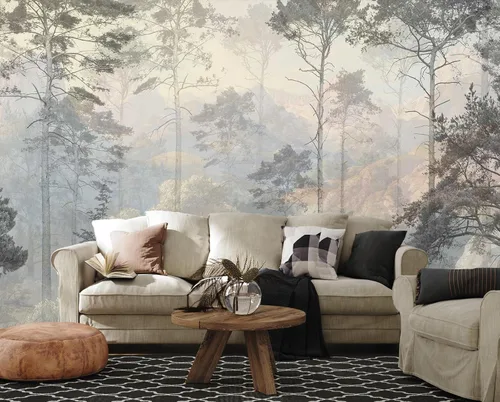 Miniatura 2 de Toolhom - Mural de pared de bosque nebuloso, papel tapiz de paisaje natural abstracto, patrones de decoración de pared de fondo (no autoadhesivo)