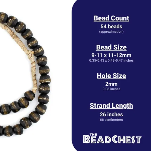Miniatura 4 de The Bead Chest Cuentas africanas Kente - Hilo completo de cuentas de vidrio Krobo (negro)