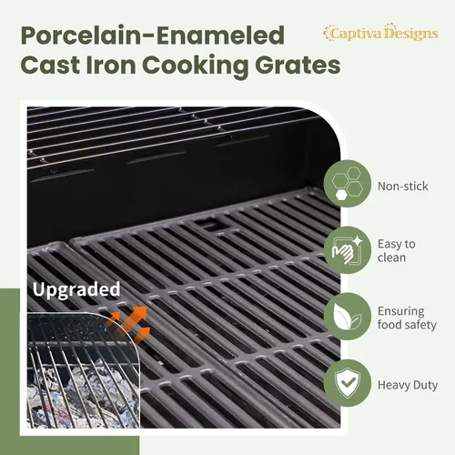 Miniatura 2 de Captiva Designs Parrilla de barbacoa de gas propano de 4 quemadores con quemador lateral y rejillas de hierro fundido esmaltado de porcelana, salida