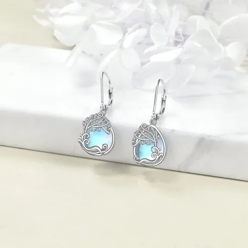 Miniatura 3 de Aretes colgantes con forma de lágrima de filigrana de piedra lunar de plata de ley 925 con cierre de palanca para mujer, regalos de joyería
