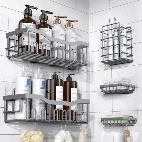 Miniatura 11 de EUDELE - Organizador de Ducha Adhesivo, Paquete de 5 Organizadores de Baño de Acero Inoxidable Resistente a la Oxidación con Gran Capacidad