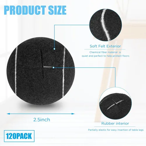Miniatura 2 de Macarrie 120 pelotas de tenis precortadas para sillas, sillas de pelota de tenis, cubiertas de pies, pelotas para patas de muebles, para aula