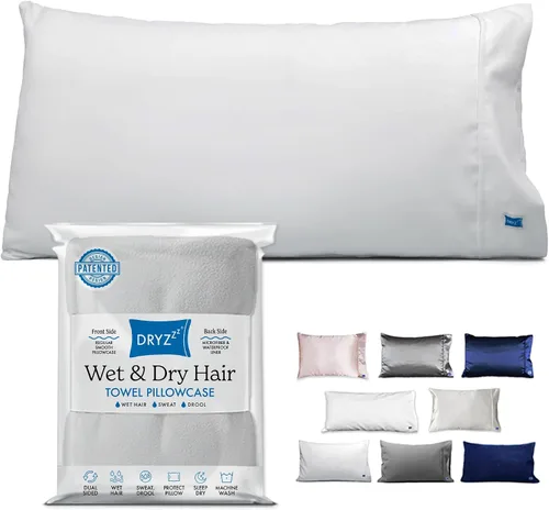 Miniatura 11 de DryZzz Funda de almohada impermeable de 35 x 19 pulgadas, 2 piezas, tamaño King, absorbente, toalla de doble cara, cabello húmedo y seco, a prueba