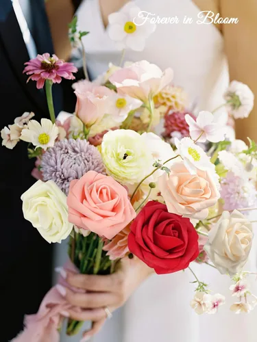 Miniatura 2 de MACTING 30 rosas artificiales de tacto real con tallo de espuma para ramo de boda, arreglos florales, centros de mesa, fiestas, hogar, decoración