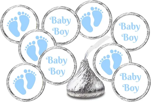 324 etiquetas de besos con huellas azules para baby shower o baby shower, decoración de fiestas o eventos, calcomanías, envoltorios, recuerdos.